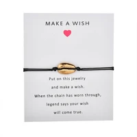 

Wholesale Wish Card Gold Shell Charms Friendship Bracelet For Gift Jewelry Handcrafted Beaded Wrap Cord Make A Wish Bracelet