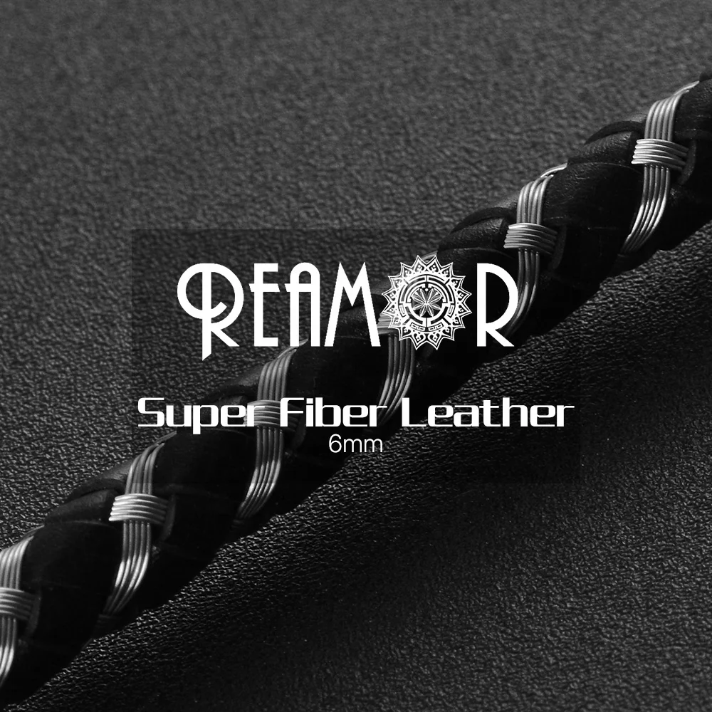 

REAMOR DIY Jewelry Findings Black Super Fiber Leather String Rope 6mm Steel Wire Braided Leather Cords for Making Bracelets