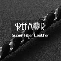 

REAMOR DIY Jewelry Findings Black Super Fiber Leather String Rope 6mm Steel Wire Braided Leather Cords for Bracelets Making