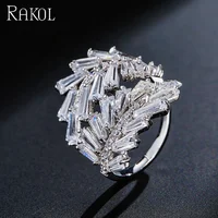 

RAKOL Fashion cz cubic zirconia crystal leaf big wedding jewelry open ring R225