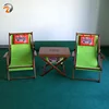 Multi Function Cooler Picnic Camping Outdoor w/Wood Table & 2 Portable Foldable Wooden Chairs Stool