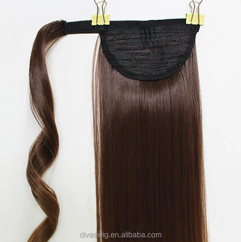 

Indian unprocessed Human Hair Ponytail Extension silky straight brown pony tail human hair wrap around ponytail hairpiece 120g