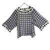 OEM Service 100%Sllk Chiffon Dot Printed Women's Scoop Neckline Top Kimono Sleeve T Shirt With Contrast Neck and Cuff