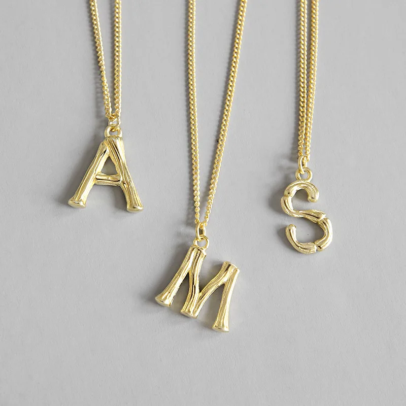 

Tonglin S925 sterling silver gold plated initial necklace letter A S M pendant necklaces cool Korean stacking jewelry