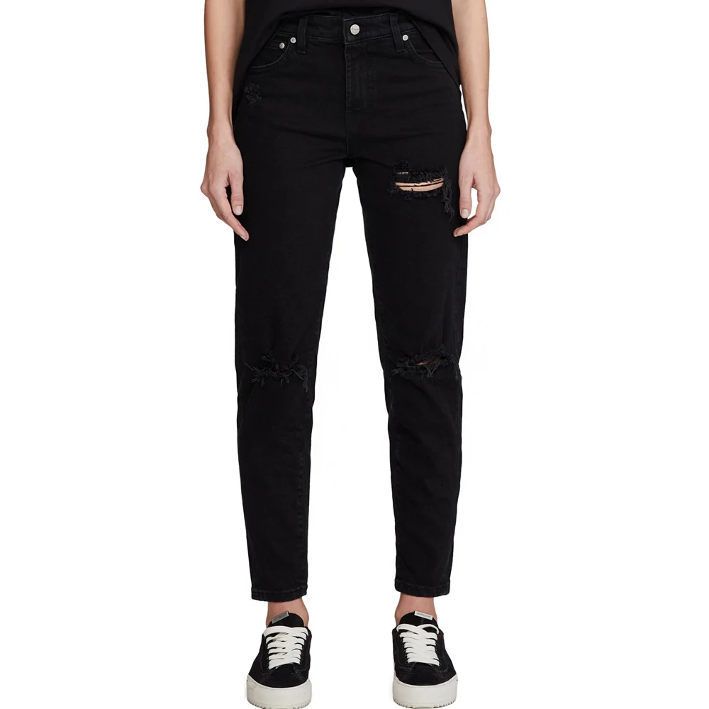 

DiZNEW 2020 Custom plain black ripped denim pants skinny jeans women, As picture or customized