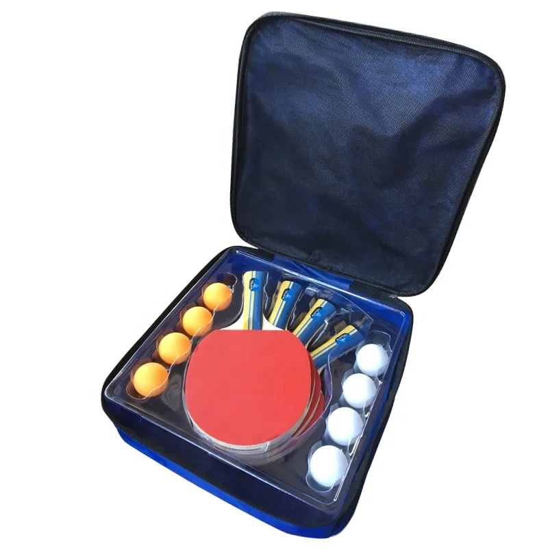 

Wholesale Custom Logo Pimples Out 4 Player Table Tennis Racket Set with 8 Balls