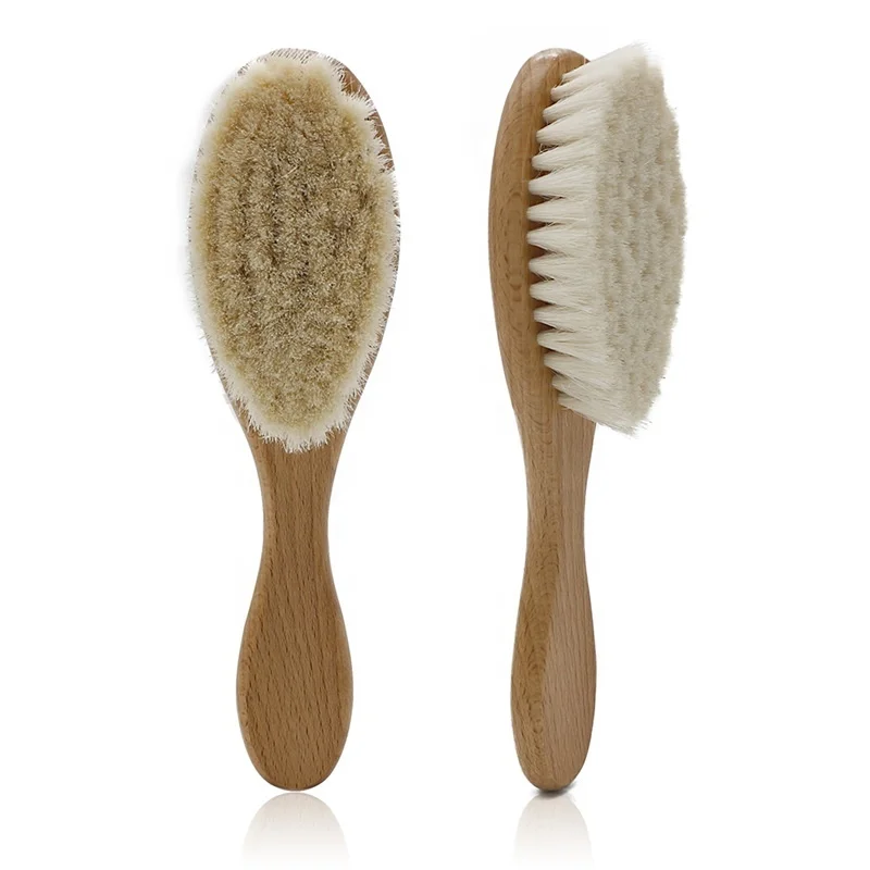 

Custom Private Label White Goat Hair Wooden Baby Brush