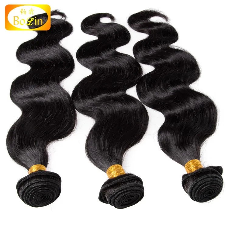 

Free Shipping No Chemical Double Wefts Indian Remy Human Hair Bundles Body Wave, Natural black