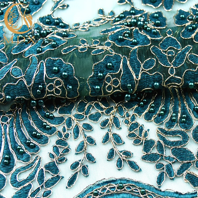 Newest Fashion Handmade Beaded Fabric Net Embroidery Lace With Sequins