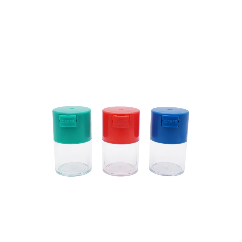 

Airtight Smell Proof Herb Vacuum Container Small Size 60ml Plastic Weed Packaging Jar, Green,white,blue,red,black