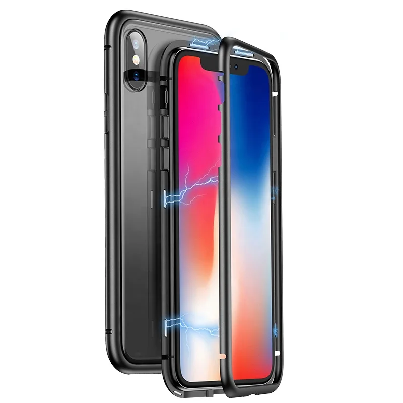 

Magnetic Adsorption hard Bumper Tempered Glass Back mobile phone Case cover For iphone X XR XS Max, White/ black /red