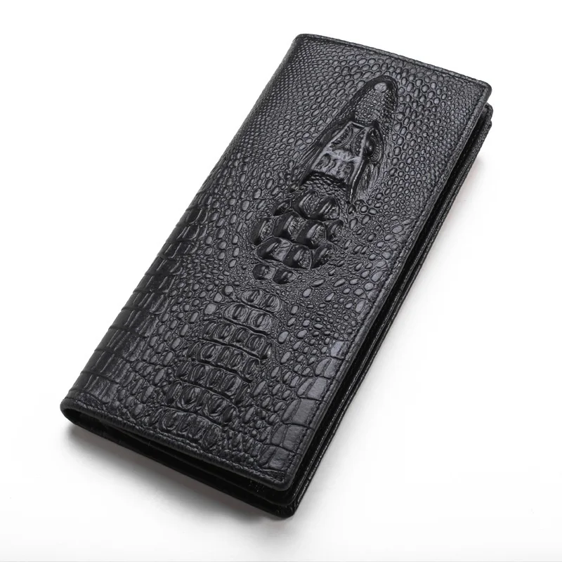 

JINBAOLAI Crocodile pattern genuine leather long section wallet for men,male classic Cowhide business card holder purse, Black