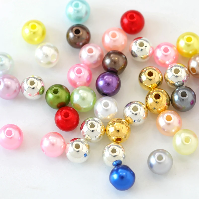 

Wholesale Price Rhinestone Beads ABS Plastic Natural Round Button Loose Faux Pearl Beads with Holes for Garment Accessory, Customized
