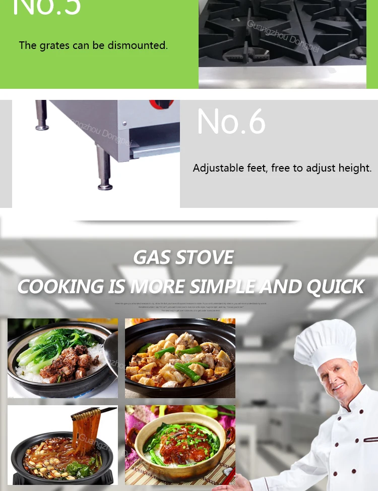 Counter Top 6 Burner Gas Stove/ Stainless Steel Cooking Cooking Gas Stove