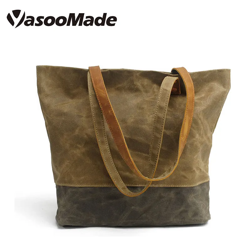 

Women Vintage Canvas Daily Handle Shoulder ladies Tote bags Genuine Leather handbag