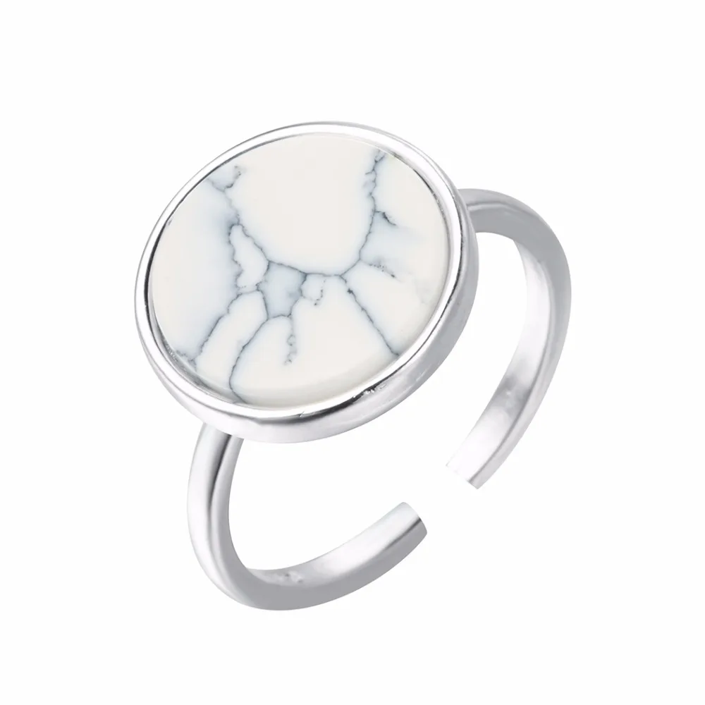 

Real Silver  Finger Ring For Women Trendy White Round Faux Marble Open Ring Party Jewelry, Picture
