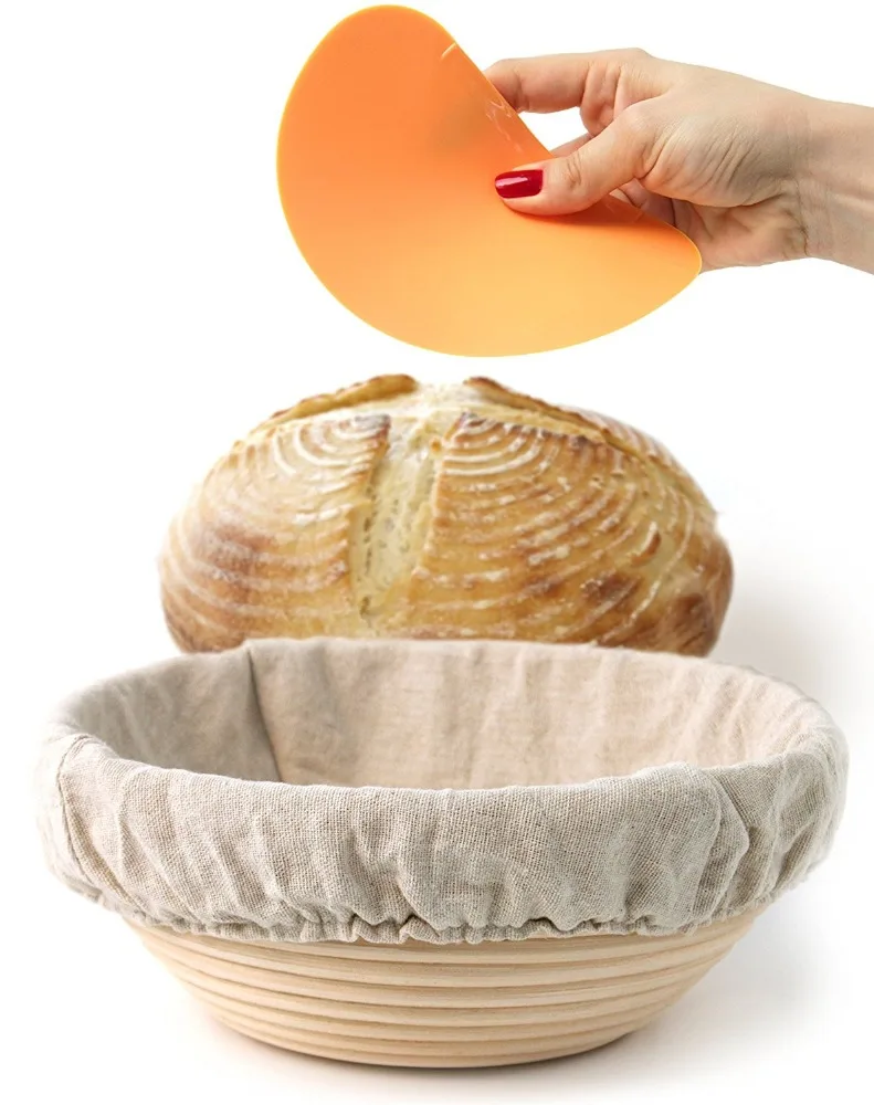 

8.5 Inch Round Banneton Brotform Bread Proofing Basket with Dough Scraper and Instruction, Natural color