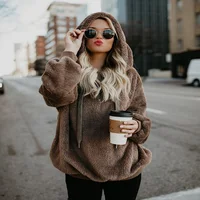 

Lady Fashion Long Sleeve Hooded Coat Thickened Loose Fur Cardigan Slim Fit Jacket