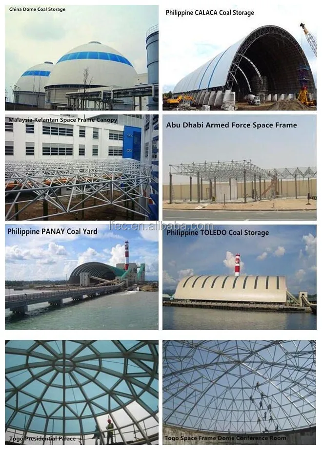 Customized structural steel prefabricated space frame building for coal shed