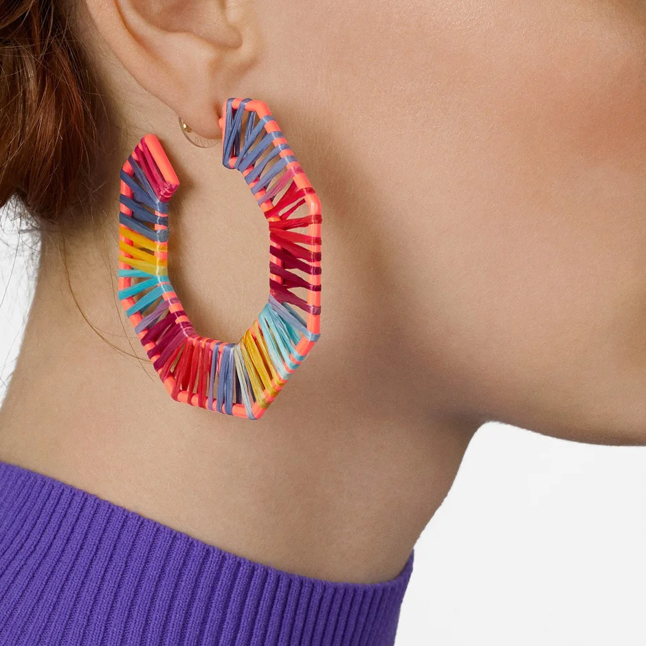 

Artilady Lafite Hand-woven Earrings Round Geometric Bohemian Stateme Earrings Romantic Summer Wedding Bridal Jewelry Accessories