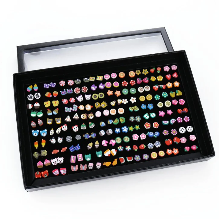 

Korean style 100 pairs gift box packing stud earring set fruits earring sets for women, Multi color