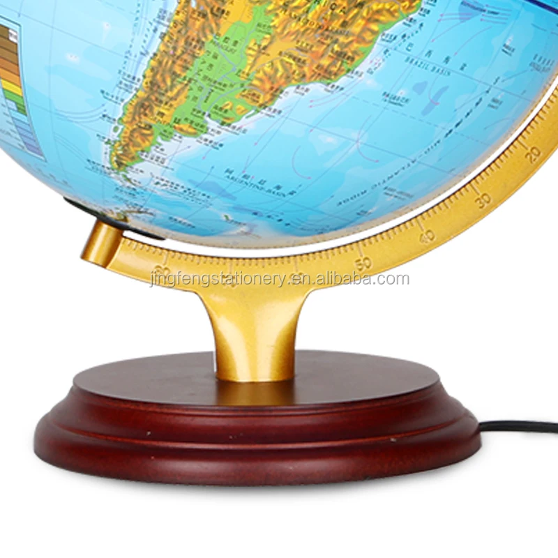 
32cm PVC World Globe Plastic Globe Iron ruler wooden base Administative and terrain globe 