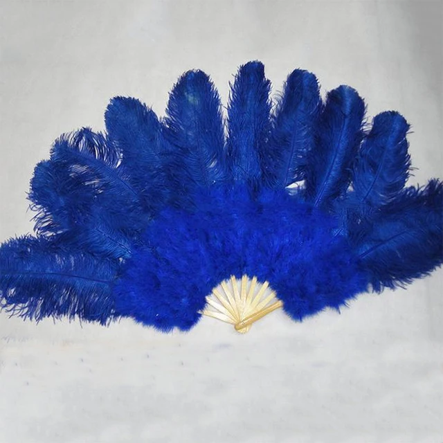 f-tn wholesale cheap hand dancing blue ostrich feather fan