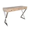 Silver stainless steel oak wood top x base console table