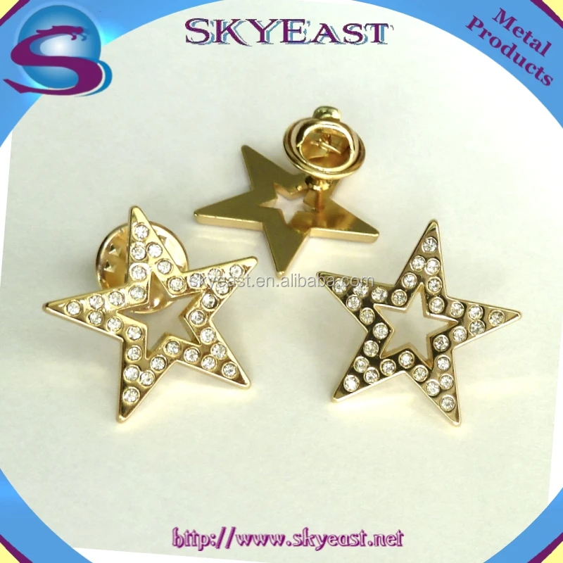 
Promotional Shiny Gold Star Shape Rhinestones Badge with Butterfly Clasp 