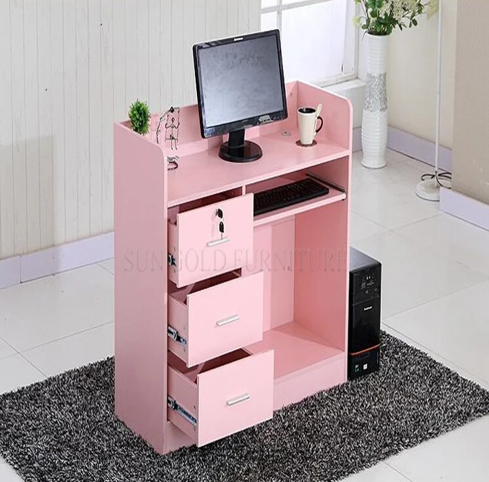 Pink Modern Wood Small Shop Counter Design Office Reception Desk