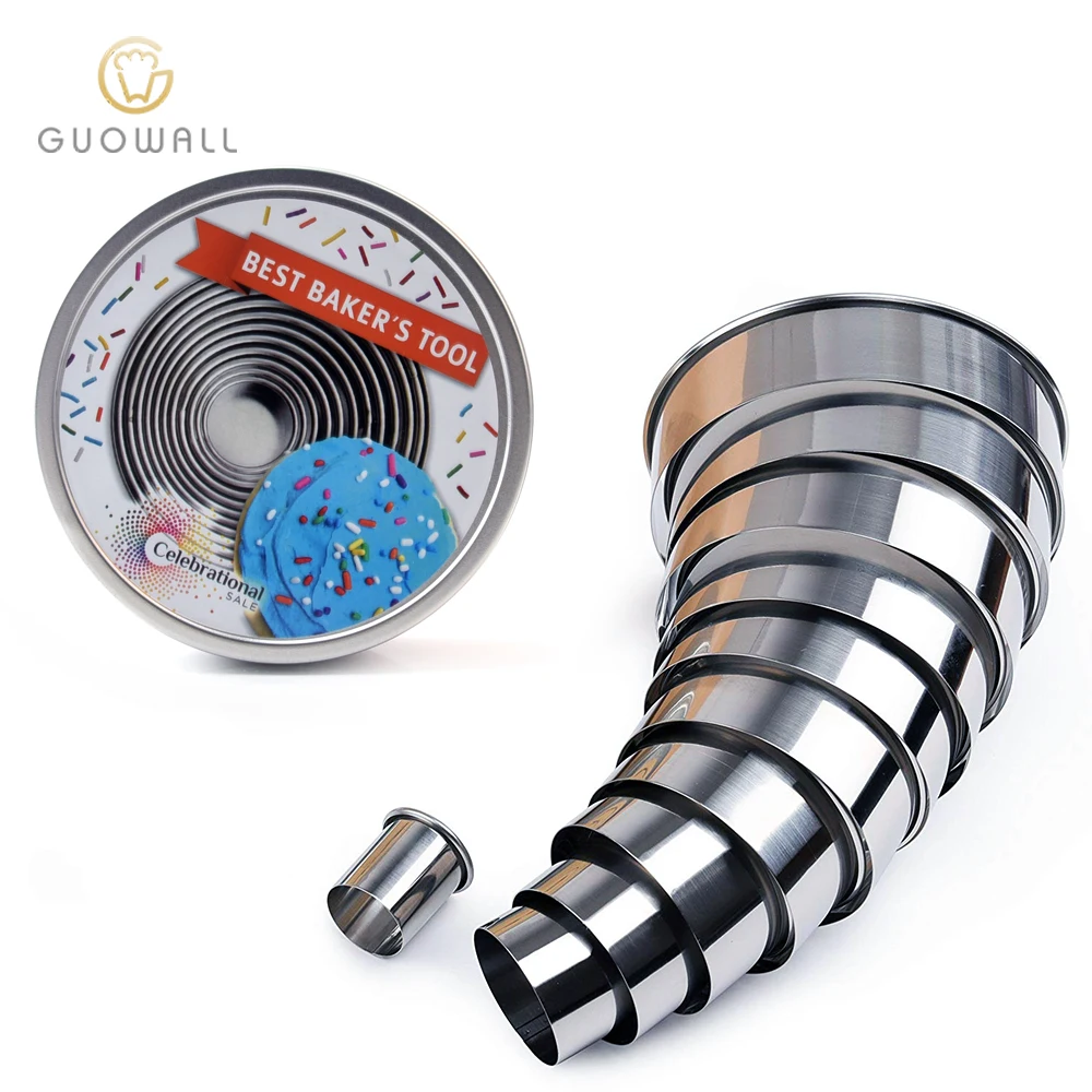 

11pcs Stainless Steel Circle Pastry Baking Metal Ring Molds in Tin Box Round Cookie Biscuit Cutter set