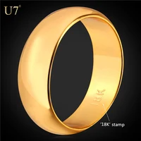 

U7 gold Wedding Rings For Women 18k Gold/Platinum/ black gun Plated 8MM simple signet ring engagement Rings with "18K" stamp