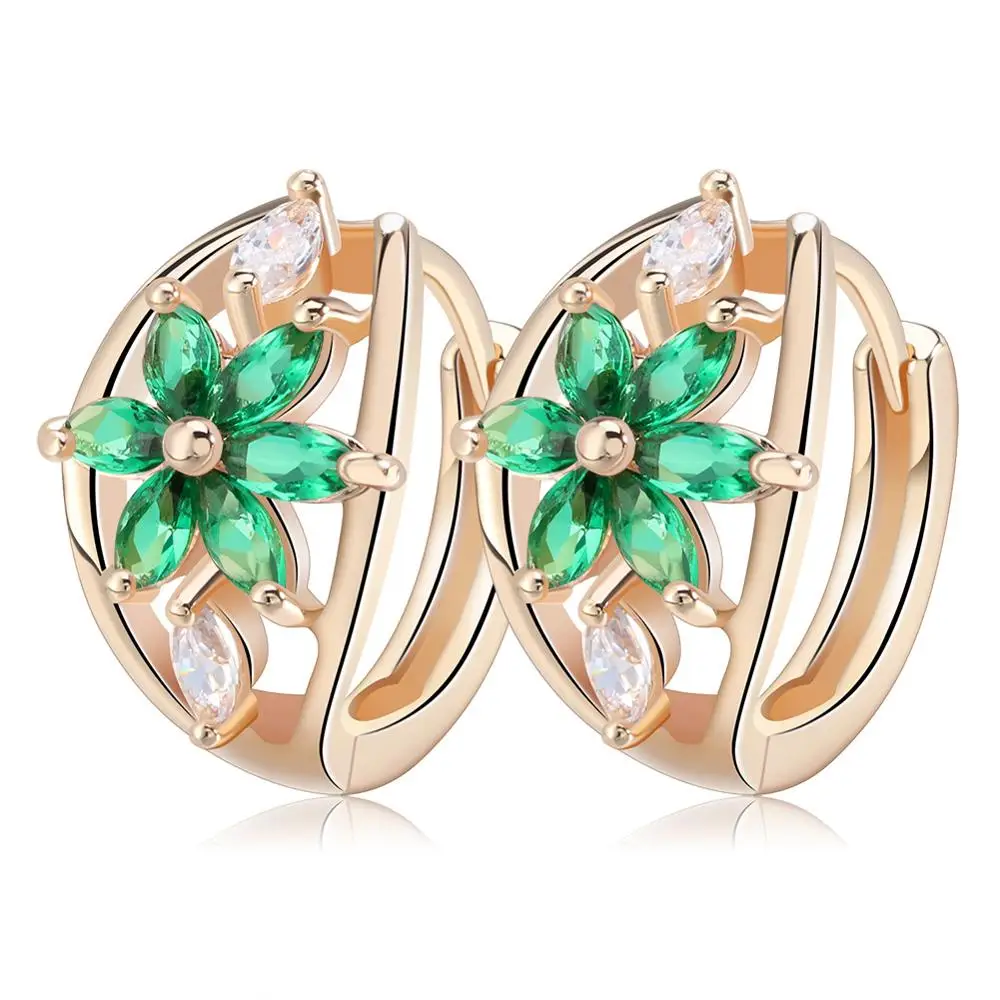 

RIME33 Wholesale Fantasy Gold Hoop Earrings Jewelry With Purple Flower Zircon Stone For Women Wedding Engagement Bijouterie, N/a