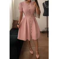 

Wholesale women smart elegant fashion short sleeve button midi dress with belt