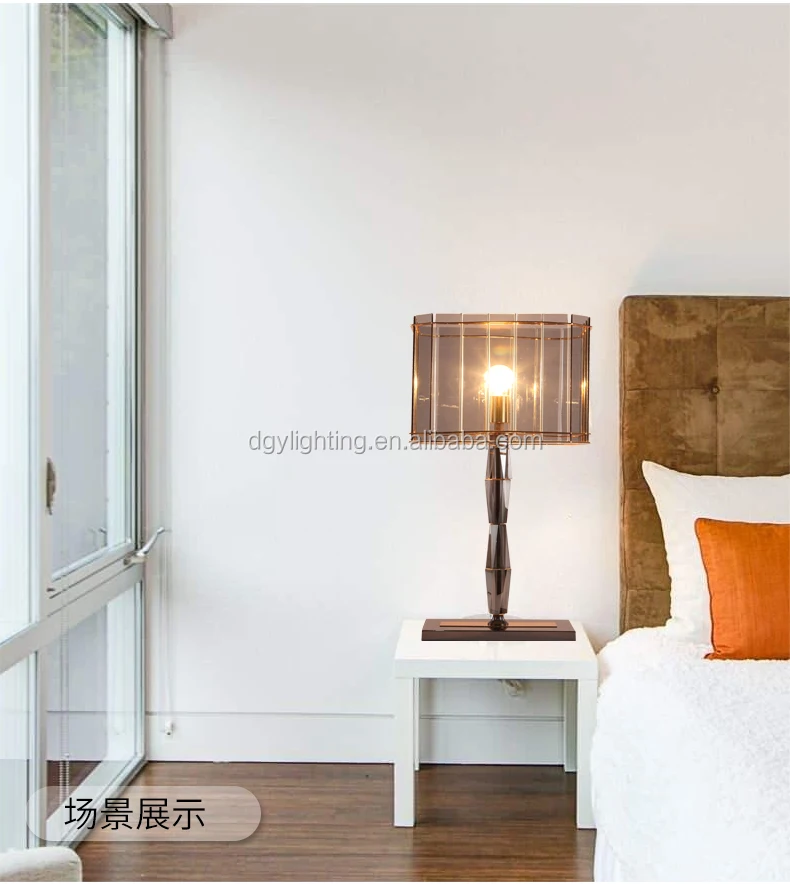 Bed Side Reading Crystal Chandelier Gold Rose Color Lampshade Metal Base Light Hotel Desk Luxury Table Lamp