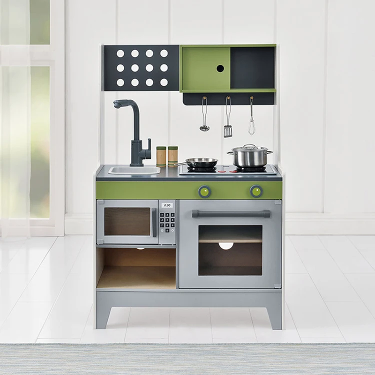 Electric Wooden Toy Kitchen Play Set With Light And Sound Module