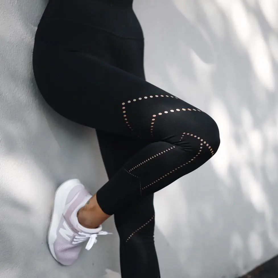 to street laser cut-out 女装高腰紧身裤批发定制健身房压缩瑜伽裤