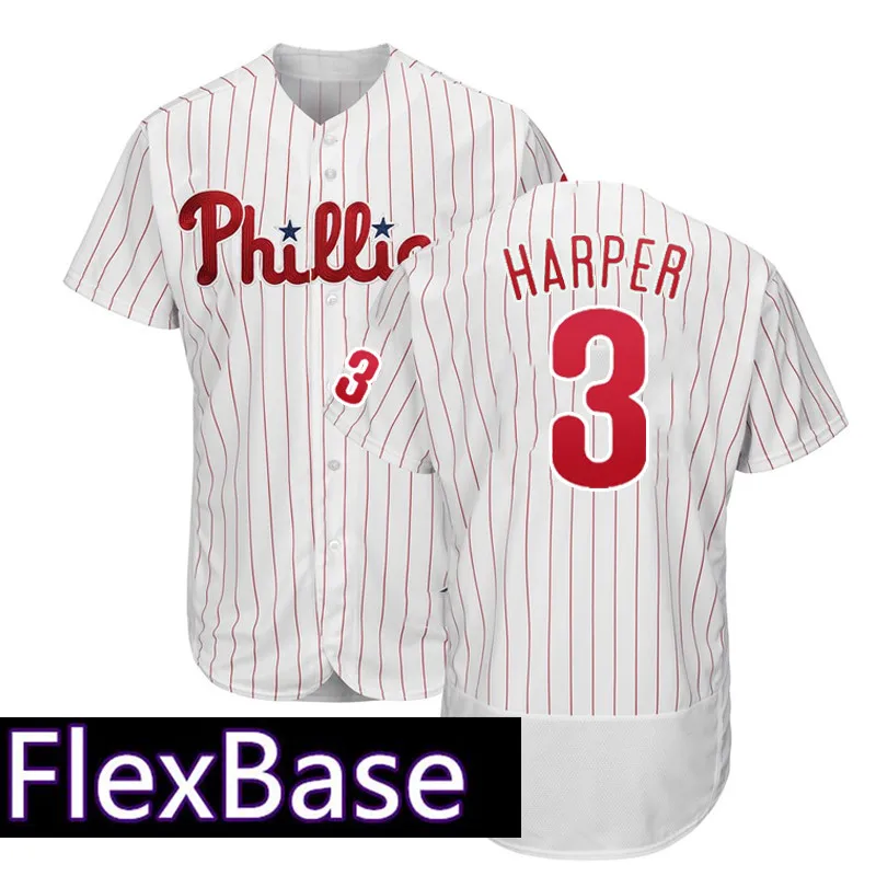 FlexBase Phillies 3 Bryce Harper Jersey Majestic Embroidery Logos Baseball Jerseys