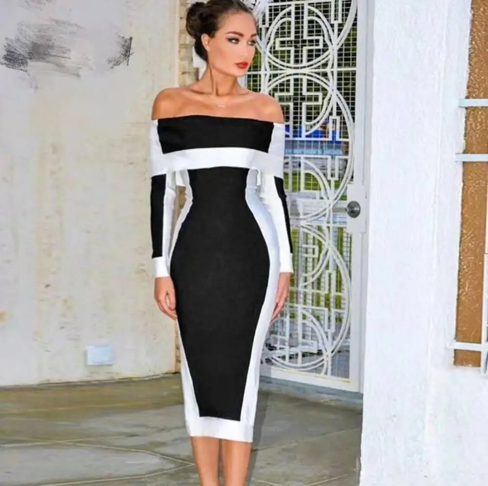 

Wholesale 2019 new design lady's off-shoulder knitted casual dresses bodycon bandage skirt women mini ball gown ropa mujer dress, Picture