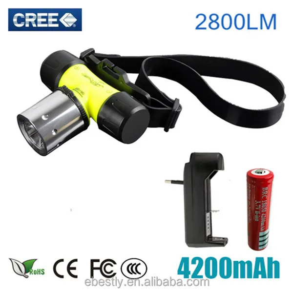 

Waterproof XML T6 2000 Lumen Underwater 50m LED Diving Flashlight Headlamp Headlight Dive Head Light, Green