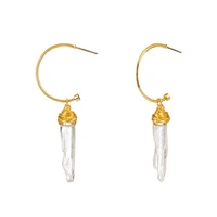 

Boho Gold C Shape Wire Wrap Natural Crystal Quartz Hoop Drop Dangle Earrings For Women