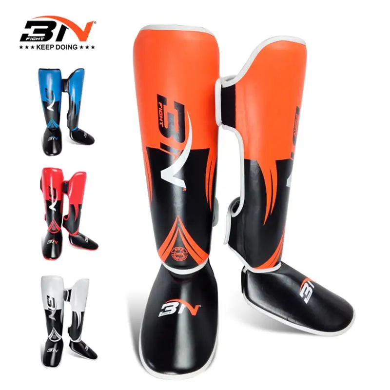 

BN PU Leather Shin Guards MMA Instep Leg Pads Protective Muay Thai Boxing Training