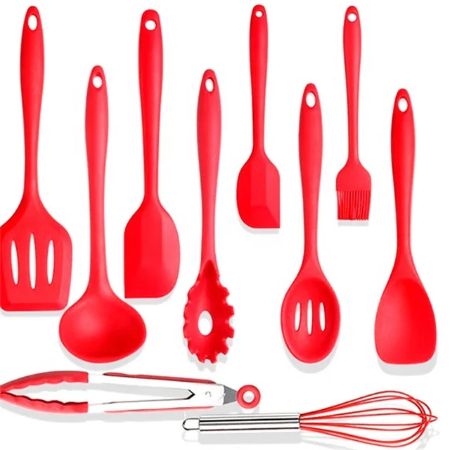 

Factory wholesale sales Eco-friendly kitchen utensils 10 piece silicone spatula kitchen utensils set, Red