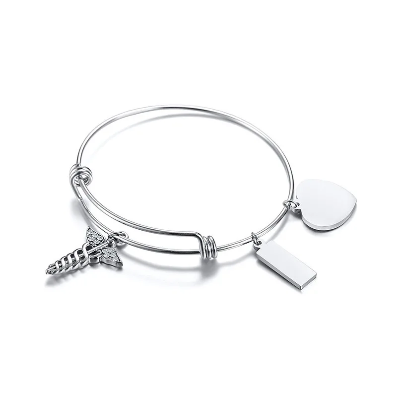 

Stainless steel adjustable bangle caduceus charms medical bracelet, As pictures
