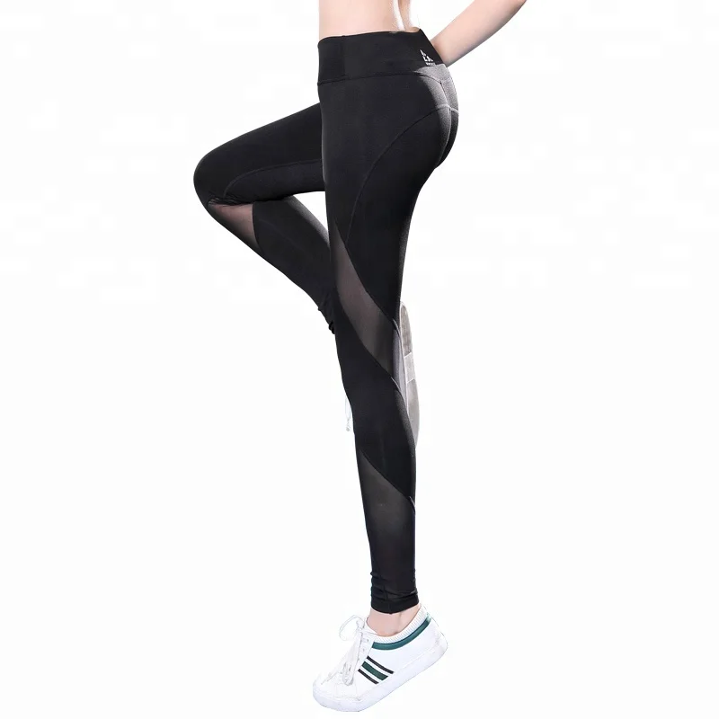 

Women Sports Mesh Leggings Stretch Sports Seamless Fitness Yoga Pants Factory, Black