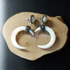 WT-E193 Newest Fashion boho chic pearl crescent pearl studs, Exclusive rhinestone paved pearl studs earrings