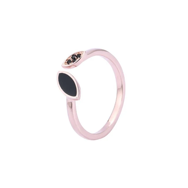 

Black Zircon Plated Rose Gold Jewelry 925 Sterling Silver Leaf Ring