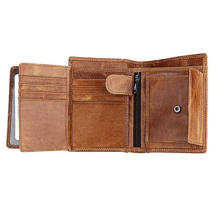 

Vintage cowhide Trifold Mens Leather wallet with RFID blocking function