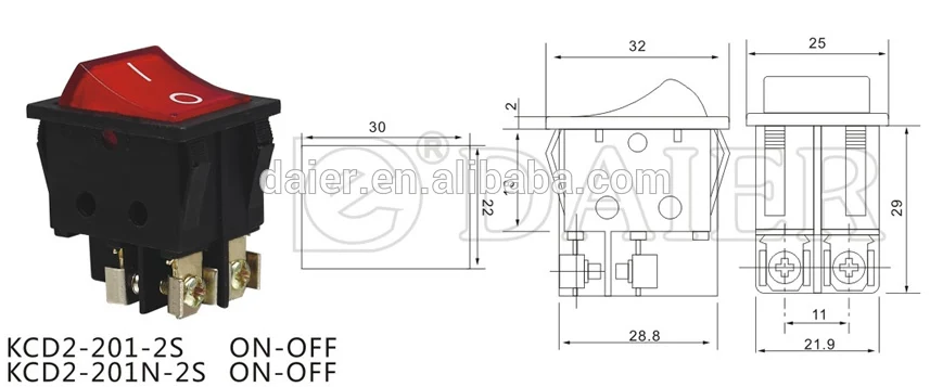 Screw Terminal KCD2 16A Rocker Switch 250V T125