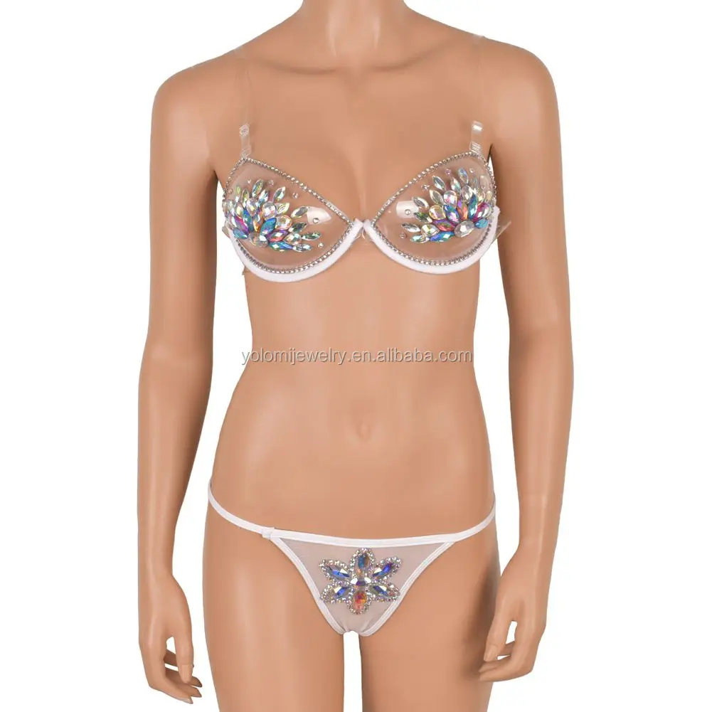 

Flower Bikini Nipple Cover Transparent Clear Push Up Bra Strap Crystal Bikini Women Underwire 3/4 Cup